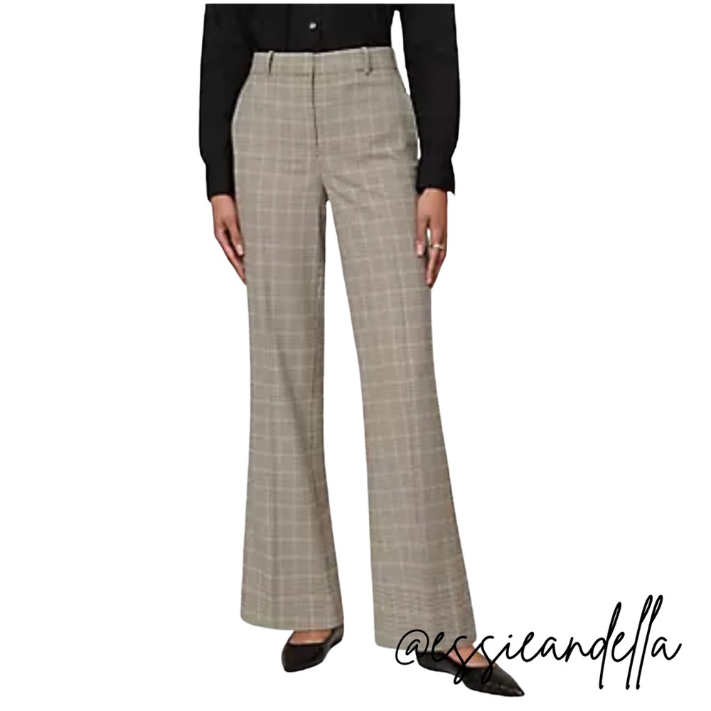 Ann Taylor Beige Plaid Flare Pants
